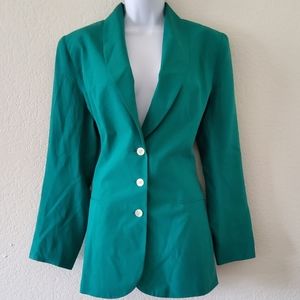 Amelia Austin Green Silk 3-Button Blazer, Size 14